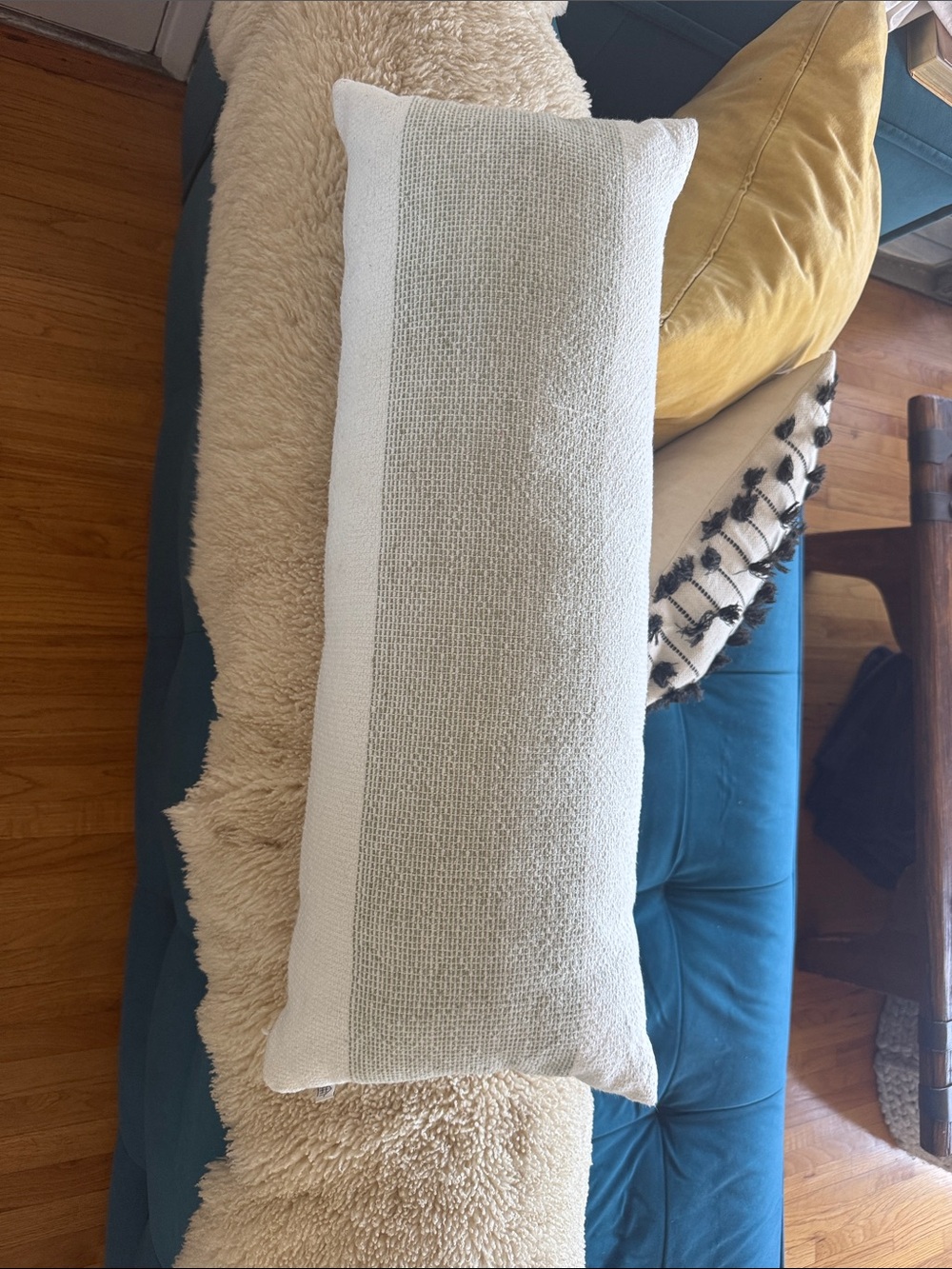 12"x30" Center Color Block Lumbar Throw Pillow Cream/Sage Green - Hearth & Hand